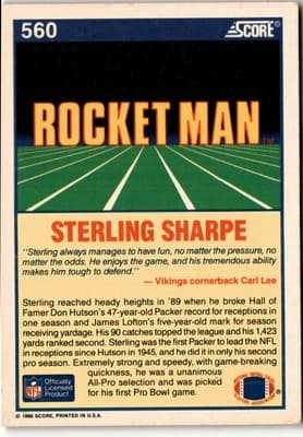 1990 Score #560 Sterling Sharpe - Thumbnail 2