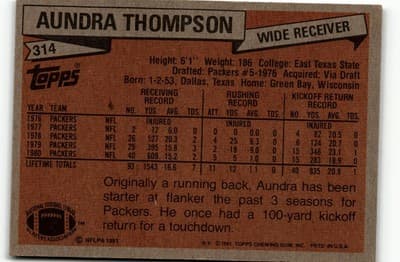 1981 Topps #314 Aundra Thompson - Thumbnail 2