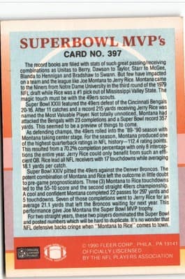 1990 Fleer #397 Superbowl MVP's (Jerry Rice / Joe Montana) - Thumbnail 2