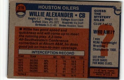 1976 Topps #316 Willie Alexander - Thumbnail 2