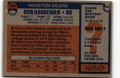 1976 Topps #254 Don Hardeman - Thumbnail 2