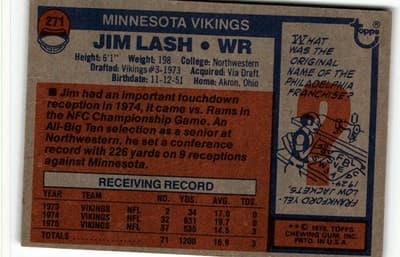 1976 Topps #271 Jim Lash - Thumbnail 2