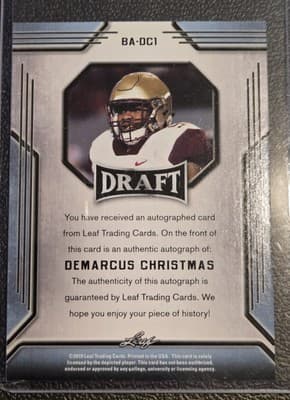 2019 Leaf Draft #BA-DC1 Demarcus Christmas Autographs - Thumbnail 2