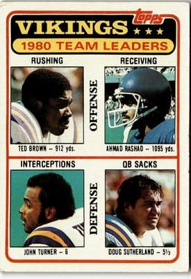1981 Topps #432 Brown / Rashad / Turner / Sutherland Vikings Team Checklists