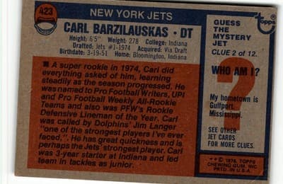 1976 Topps #423 Carl Barzilauskas - Thumbnail 2
