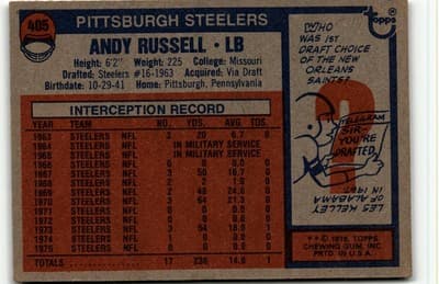 1976 Topps #405 Andy Russell - Thumbnail 2