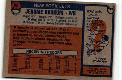 1976 Topps #63 Jerome Barkum - Thumbnail 2
