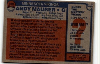 1976 Topps #309 Andy Maurer - Thumbnail 2