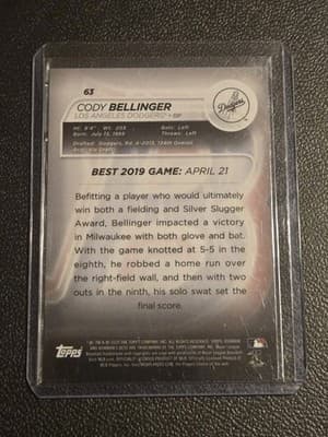 2020 Bowman's Best #63 Cody Bellinger Green Refractor #/99 - Thumbnail 2