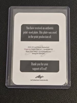 2022-23 Leaf Exotic - Tiger Printing Plates Magenta #BA-JS2 Jermaine Samuels #/1 - Thumbnail 2