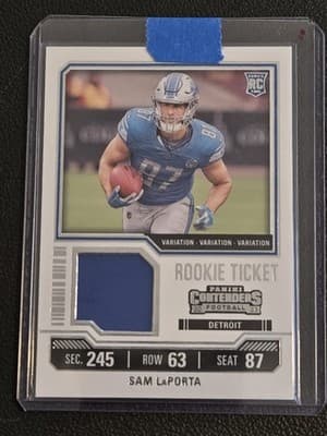 2023 Panini Contenders #TS30V Sam Laporta Rookie Ticket Swatches Variations