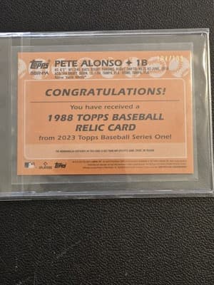 2023 Topps Pete Alonso 1988 Topps Baseball 35th Anniversary Relics Black #/199 - Thumbnail 2