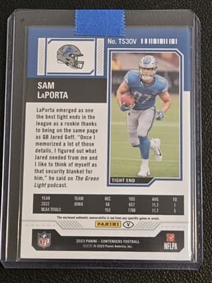 2023 Panini Contenders #TS30V Sam Laporta Rookie Ticket Swatches Variations - Thumbnail 2