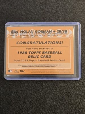 2023 Topps #88R-NG Nolan Gorman 1988 Topps Baseball 35th Anniversary Relics - Thumbnail 2