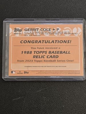 2023 Topps #88R-GC Gerrit Cole 1988 Topps Baseball 35th Anniversary Relics - Thumbnail 2