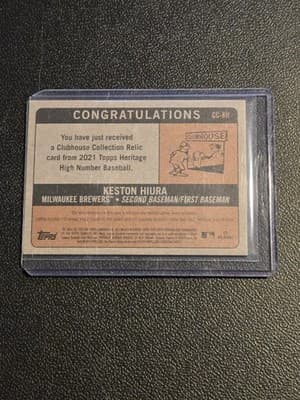 2021 Topps Heritage #CC-KH Keston Hiura Clubhouse Collection Relics High Number - Thumbnail 2