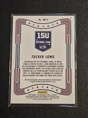 2024 Panini USA Baseball Tucker Long Stars and Stripes Signature Materials - Thumbnail 2