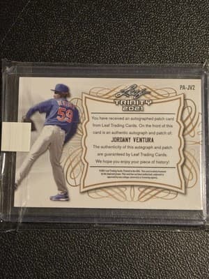 2021 Leaf Trinity #PA-JV2 Jordany Ventura Patch Autographs Platinum #/99 - Thumbnail 2
