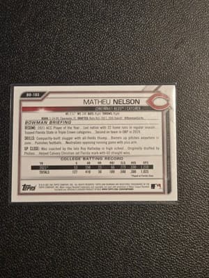 2021 Bowman Draft 1st Edition #BD-103 Matheu Nelson Yellow Foil #/75 - Thumbnail 2