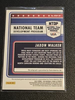 2023 Panini USA Baseball Jaxon Walker NTD Program Signatures Blue - Thumbnail 2