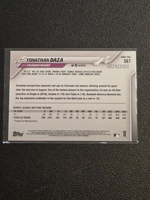 2020 Topps #567 Yonathan Daza Gold #/2020 - Thumbnail 2