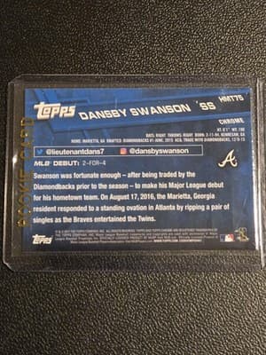 2017 Topps Chrome Update #HMT75 Dansby Swanson - Thumbnail 2