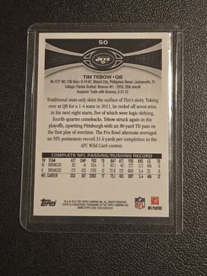 2012 Topps #50 Tim Tebow Gold #1366/2012 - Thumbnail 2