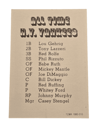 TCMA All Time N.Y. Yankees 12 Card Set 1980 Lou Gehrig Babe Ruth Mantle DiMaggio - Thumbnail 2