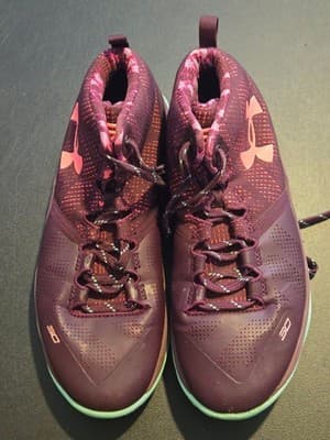 Under Armour Basketball Shoes Youth 6.5 Plum Mint High Top 30 Curry Logo Knit