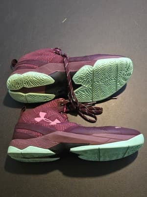Under Armour Basketball Shoes Youth 6.5 Plum Mint High Top 30 Curry Logo Knit - Thumbnail 4