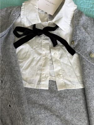 Cynthia Rowley Mix & Match Cardigan +Detachable Collar Set Grey Velvet Bow M NWT - Thumbnail 2