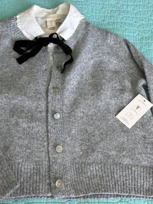 Cynthia Rowley Mix & Match Cardigan +Detachable Collar Set Grey Velvet Bow M NWT - Image 1