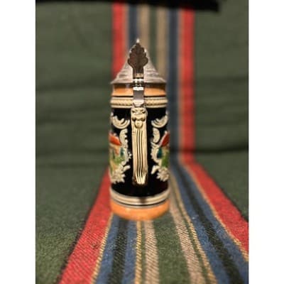 2 Large 20th Century German Ceramic Beer Stein with Pewter Lid - Thumbnail 12