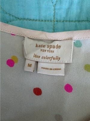Kate Spade New York Live Colorfully 100% Silk Confetti DotTop Cream Cap Sleeve M - Thumbnail 3