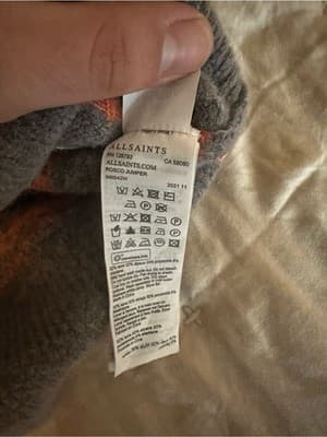 AllSaints “Rosco Jumper” Grey Orange Stripe Wool Alpaca Sweater Size M - Thumbnail 2