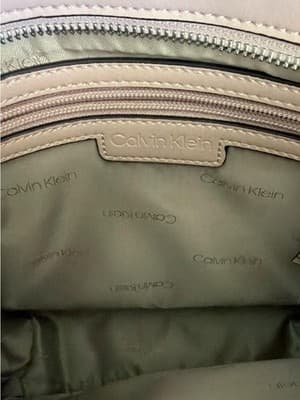 Calvin Klein Mini Tote Crossbody Bag Cream Pebbled Faux Leather Logo Web Strap - Thumbnail 4