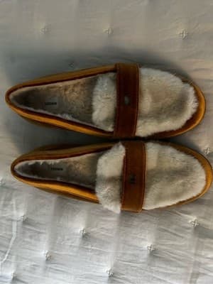 Birdies Starling Loafer Tan Suede Faux Fur Size 9 Lightly Worn