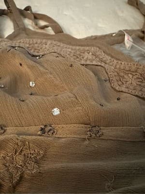 Free People Intimately Beaded Sequin Cami Taupe Lace Trim XL NWT - Thumbnail 9