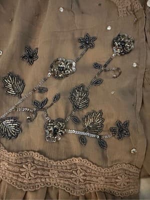 Free People Intimately Beaded Sequin Cami Taupe Lace Trim XL NWT - Thumbnail 4