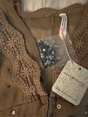Free People Intimately Beaded Sequin Cami Taupe Lace Trim XL NWT - Thumbnail 2