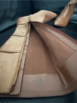 Lauren Ralph Lauren Cognac Leather Knee High Stiletto Boots Triple Buckle Sz 8.5 - Thumbnail 6