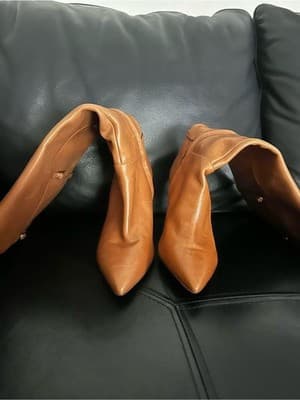 Lauren Ralph Lauren Cognac Leather Knee High Stiletto Boots Triple Buckle Sz 8.5 - Thumbnail 4