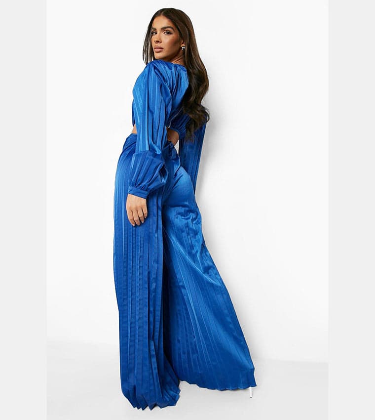 Boohoo Blue Pleated Jumpsuit Size 10 - 10 - Thumbnail 2