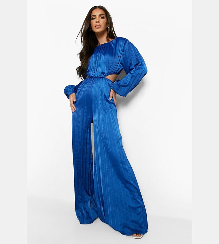 Boohoo Blue Pleated Jumpsuit Size 10 - 10 - Thumbnail 3