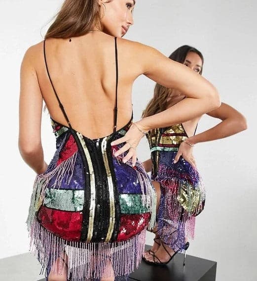 ASOS EDITION Sequin Mini Fringe Embellished Dress Size 8 Medium - Thumbnail 2
