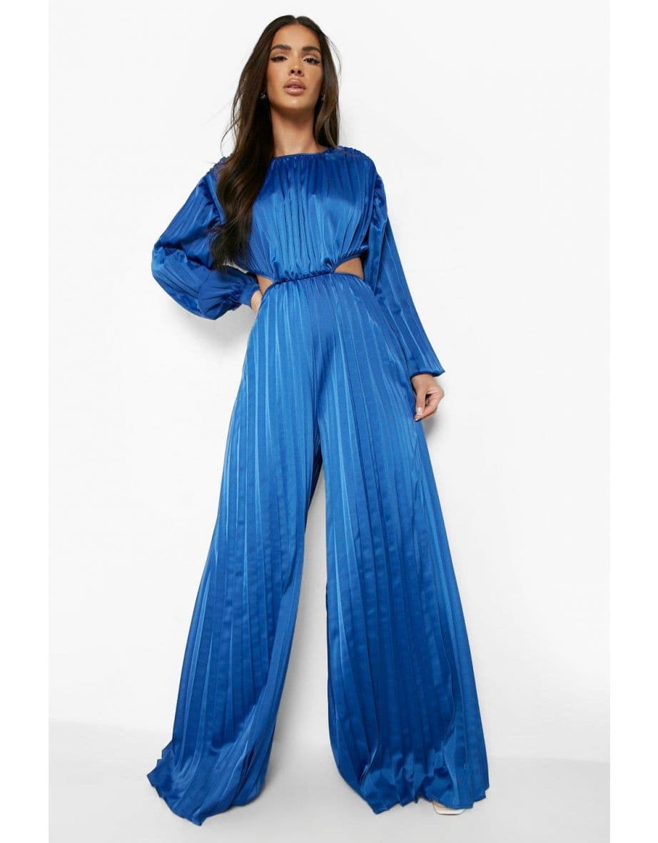 Boohoo Blue Pleated Jumpsuit Size 10 - 10 - Image 1