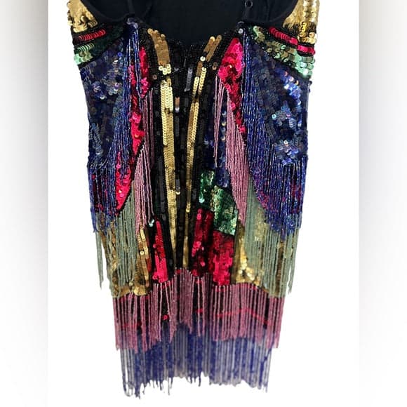 ASOS EDITION Sequin Mini Fringe Embellished Dress Size 8 Medium - Thumbnail 5