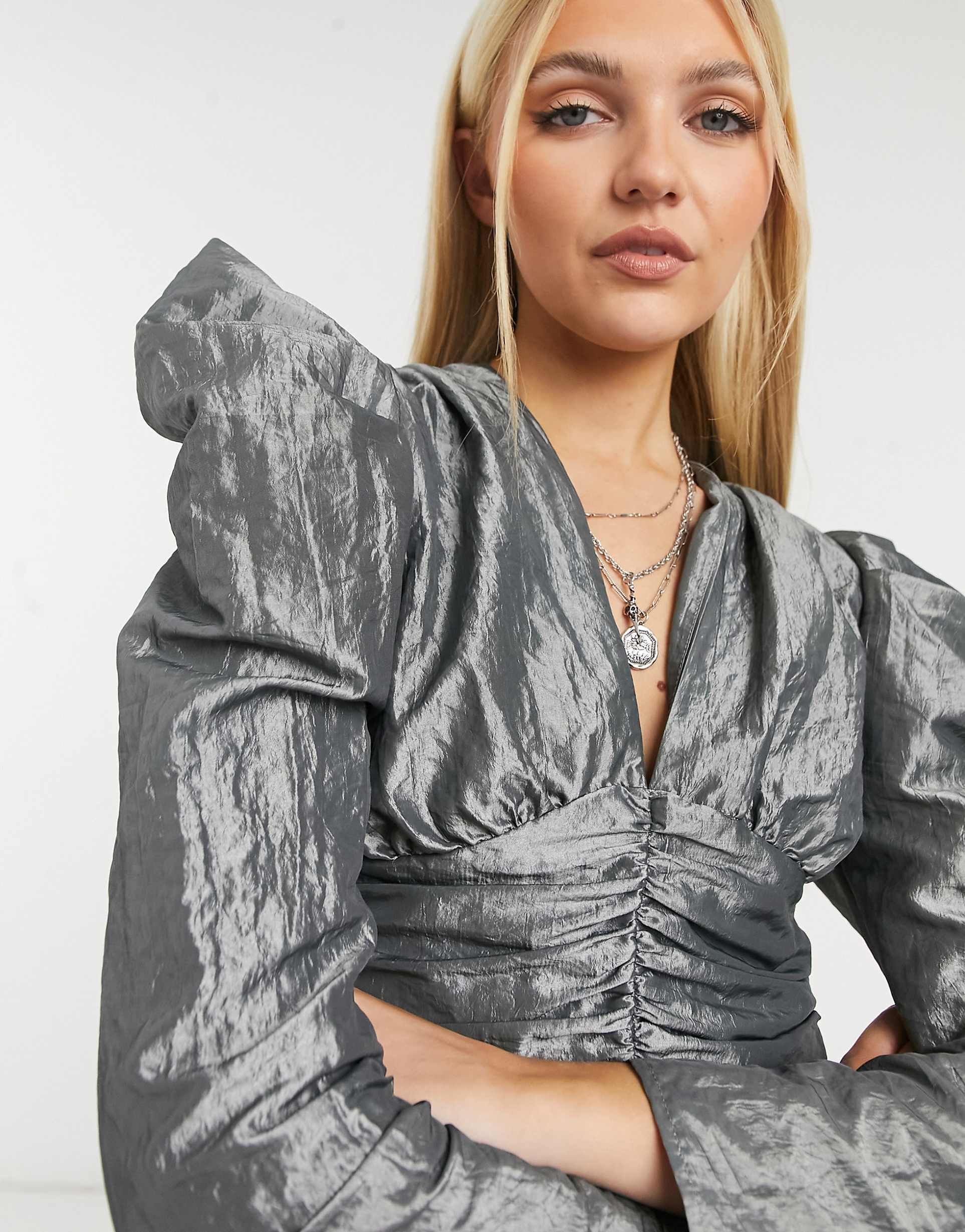 Topshop Grey Top Plunging Neckline Size 10 - Medium - Thumbnail 3