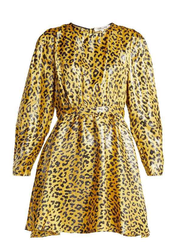 DVF Heyford Yellow Leopard Print Mini Dress Size 4 Small - Image 1