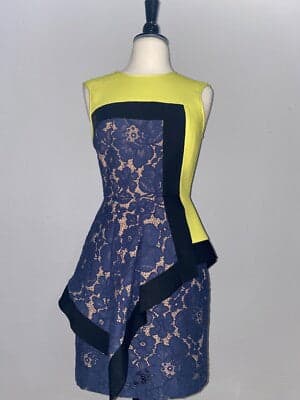 BCBGMaxAzria Colorblock Lace Peplum Dress Size 6 - Thumbnail 2